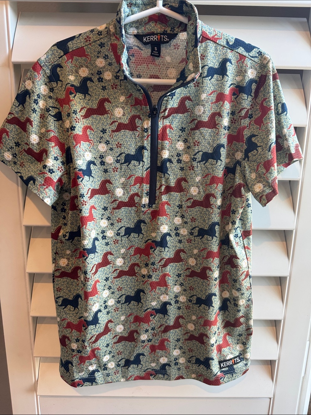Kerrits Kids Short Sleeve Horse Print Polo - Green, Red, Blue